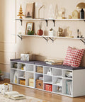 12 Cubby Shoe Storage Bench With Cushioned Seat And Adjustable Shelves White Entryway Organizer under holiday shelves