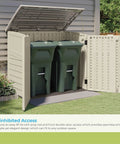 34 Cu Ft Horizontal Resin Storage Shed With Floor Included, Lockable And Weatherproof Outdoor Storage for trash cans