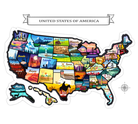 Scratch Off USA Map Wall Art Kit With Hand Drawn Travel Design Laminated For Home Decor Deluxe States Tracker Road Trip Gift