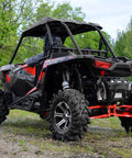 Heavy Duty Round Tubed Rear Radius Arms For Polaris RZR Models Red Finish With Adjustable Heim Joints And Hand Welded Construction For Maximum Strength And Durable Performance See Fitment Details on rear suspension