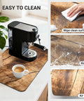 Wood Grain Coffee Counter Mat 20x12 Inch Absorbent Rubber Backed Bar Mat for Kitchen Counter and Under Coffee Maker Spill Proof