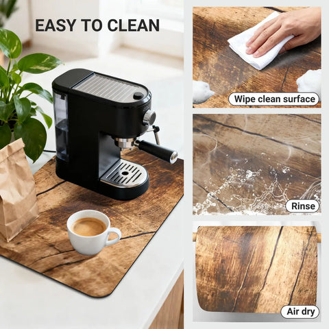 Wood Grain Coffee Counter Mat 20x12 Inch Absorbent Rubber Backed Bar Mat for Kitchen Counter and Under Coffee Maker Spill Proof