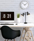 18 Inch Two Light Desk Lamp With Industrial Style Pivoting Heads Matte Black Finish And Dual Switches With E26 Base For Reading Tasks And A Great Desk Setup Vibe on white desk setting