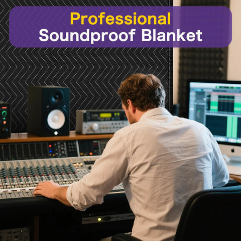 Badass Heavy Duty Extra Large Sound Dampening Blanket 2 Pack 96 By 80 Inches used in a studio setting for soundproofing.