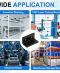 Dead Simple Setup 10 Piece 4 Hole Inside Corner Brackets Heavy Duty L Connectors Black T Slot Fittings for 4080 Aluminum used in industrial shelving and automation.