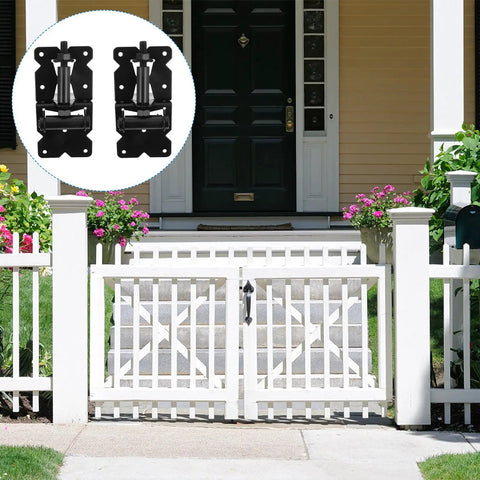 Heavy Duty Stainless Steel Gate Hinges For Fence Shed And Barn Wall Mount Farm Gate Hardware Killer Build Rust Proof Metal Hinge Set displayed on a gate.