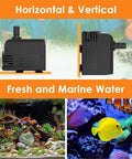 Submersible Water Pump for Aquarium and Pond, Adjustable Flow Control, 400 GPH, 25W, Energy Efficient and Quiet, side view in aquarium