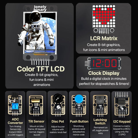 Gold Edition 46 Piece Sensor Module Kit with Color TFT LCD, LCR Matrix, ADC Converter, Tilt Sensor, Disc Pot, for DIY Prototyping