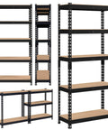 Five Tier Metal Storage Shelving Unit In Black Heavy Duty Garage Rack 60 Inch Tall 386 Lb Per Tier 1930 Lb Total Capacity Powder Coated Iron Frame And MDF Shelves, front view