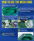 Instructions for using mesh cord in Heavy Duty PVC Inflatable Patch Kit With Sealer And Cord for Boats Rafts SUPs and Pools.