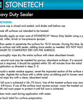 Instructions and label for Heavy Duty Stone Sealer For Interior And Exterior Use, 1 Quart Water Based Sealer, Breathable And Penetrating.