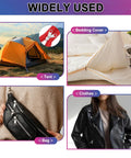 Universal Zipper Repair Kit With 280 Pieces For Jackets Luggage Backpacks And Outdoor Gear showing uses on tent, bedding, bag, jacket.
