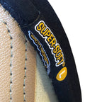 Close-up of Leatherhead Kneepads With Ultra Soft Cushioning For Knee Fatigue Reduction showing Super Soft label on neoprene strap.