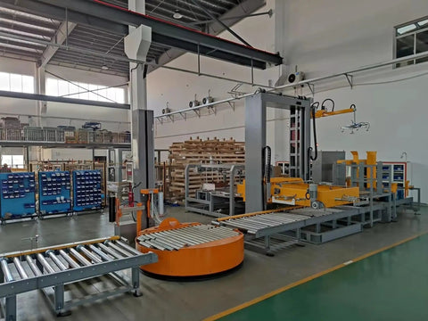 Fully Automatic Pallet Stretch Wrapper With Conveyor Line Setup Industrial Stretch Film Wrapping Machine Heavy Duty Turntable For Quick End Of Line Packaging Moves That Runs Smooth And Handles Freight Like A Champ