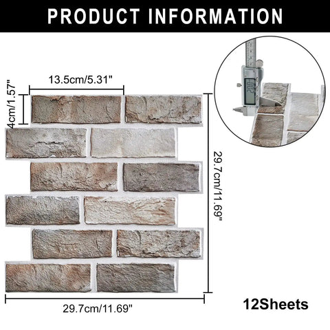 Peel And Stick Brick Wallpaper Tiles 12 Sheets 11.7 By 11.7 Inch Removable Backsplash for Kitchen Bathroom Living Room Decor Easy Install
