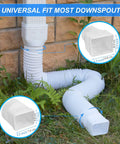 Flexible Downspout Extensions for Outdoor Gutter Systems, 2 Pack Rain Drain Extenders shown in white on a brick foundation
