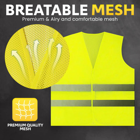 High Visibility Safety Vest 10 Pack Neon Yellow Mesh With Reflective Silver Strips 360 Degree Hi Vis For Work and Sports