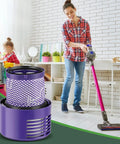 4 Pack V10 Vacuum Filter Replacements For Cyclone Series Fits Right With V10 Absolute with woman vacuuming a living room