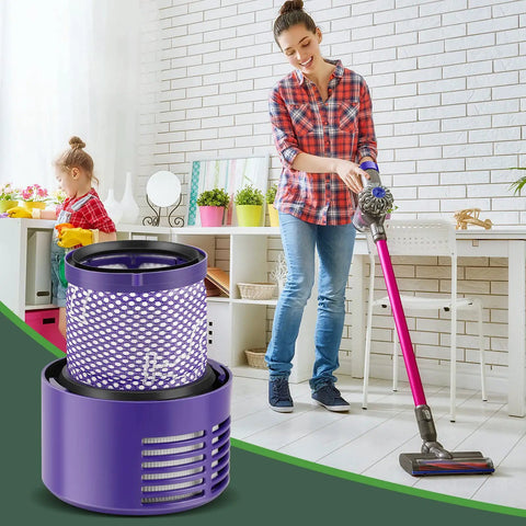 4 Pack V10 Vacuum Filter Replacements For Cyclone Series Fits Right With V10 Absolute with woman vacuuming a living room