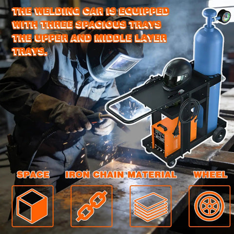 MIG Welder Cart With Table Top Cabinet And Gas Bottle Storage, Built To Haul Heavy Gear For Two Welders, Plasma Cutter Ready