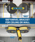 Retractable Extension Cord Reel With Ceiling And Wall Mount 30 Feet Of 14 Gauge Power Cord Auto Retracting System Locking Stopper Tangle Free Design DIY Friendly Cable Management For Workshop Garage And Home Projects, 180° swivel mount