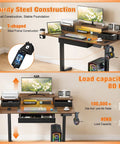 Sturdy Electric Lift Standing Desk With Drawers Built For Gaming And Home Office Grind, showcasing T-shaped steel frame and storage.