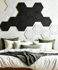 Kick The Echo To The Curb With Hexagon Acoustic Panels 12 Pack Self Adhesive Sound Proofing Foam Wall Tiles High Quality Polyester Fiber Noise Reduction Tiles For Room Treatment on a bedroom wall.