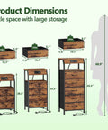 Night Stand With Built In Charging Station And USB Ports, 28.3 Inch tall and 3 fabric drawers, product dimensions chart