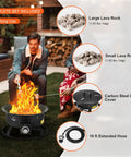 Propane Fire Pit 19 Inch Portable Outdoor Gas Fire Pit Includes Cover Lava Rocks, Adjustable Flame Height, 58,000 BTU shown with accessories