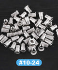 Premium 50 Piece 10-24 Unc 304 Stainless Steel Rivet Nuts Flat Head Threaded Inserts, detail view of nutserts.
