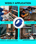 HVAC leak-free SAE flare fittings kit; includes 2x1/4 and 2x3/8 sizes, blue central fitting.