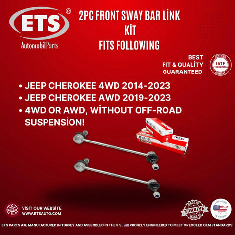 2 Piece Front Stabilizer Sway Bar End Link Kit Fits 2014 to 2022 Jeep Cherokee AWD and 4WD Durable Heavy Duty Suspension Upgrade for Smooth Handling and Beefed Up Stability and Road Feel, pair