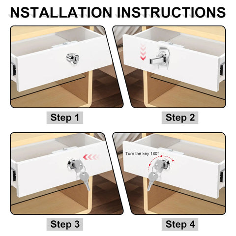 Installation steps for Universal Stainless Toolbox Lock Set With Keys For Cabinets And Drawers 180 Degree Rotation Unlocking