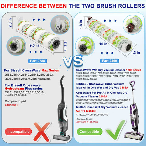 Pro Grade Brush And Filter Replacement Parts For Bissell CrossWave Vacuum Fits 3888A And 1785 Series Models Includes Replacement Brushes And Filters For 1785G 1785B 1785F And More For Easy Deep Clean, size comparison chart