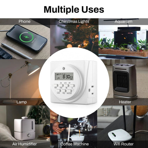 Indoor Digital Timer Outlet With Dual Grounded Outlets No Fuss Setup 7 Day Programmable Light Switch 3 Prong Plug In Timers For Lamps Fans And More 8 On Off Programs ETL Listed 15A 1875W 1 Pack