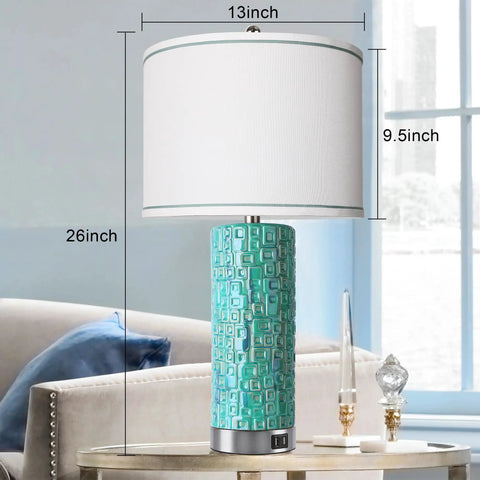 Two Pack Table Lamps With Dual USB Ports, 3 Way Dimmable Touch Control Bedside Lamps for Bedroom or Living Room with white shade and textured base