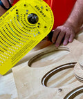 Circle Cutting Guide Kit For Plunge Routers, Adjustable 2 1/4 To 18 3/16 Inch Circles In 1/16 Inch Increments, High Strength Acrylic Jig For DIY Woodworking, Inlays, Speaker Cutouts, Tables, And Decorative Discs being used on wood