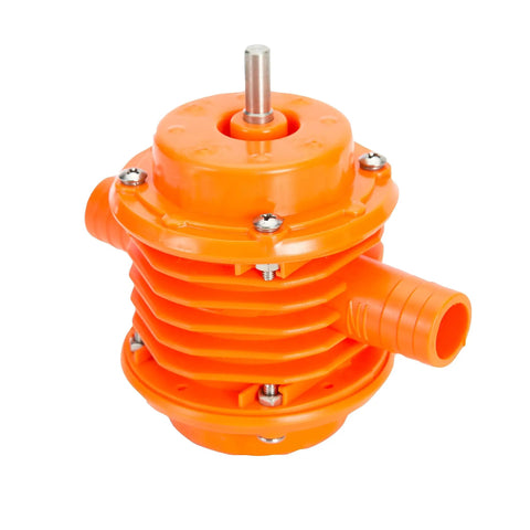 Drill Powered Transfer Pump For Fluids Multipurpose Drive Pump With Replacement Parts Kit Cordless Convenience Fast Water Drain From Anywhere Portable Drill Water Pump For Vehicles Basements Pools And More orange plastic pump body with metal shaft