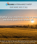 Landscape featuring advertising text for Reliable Aftermarket Parts over a sunny field.