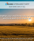 Logo of Reliable Aftermarket Parts with a scenic landscape and added promotional text.