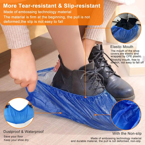 Disposable Shoe Covers 100 Pack 50 Pairs No Slip Waterproof Boot Covers For Indoor Guests One Size Fits Most CPE Plastic