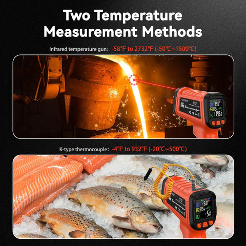 Infrared Thermometer Gun With Digital Readout And K Type Probe 50 To 1 Pyrometer For Kiln Forge Furnace Heavy Duty Industrial Use