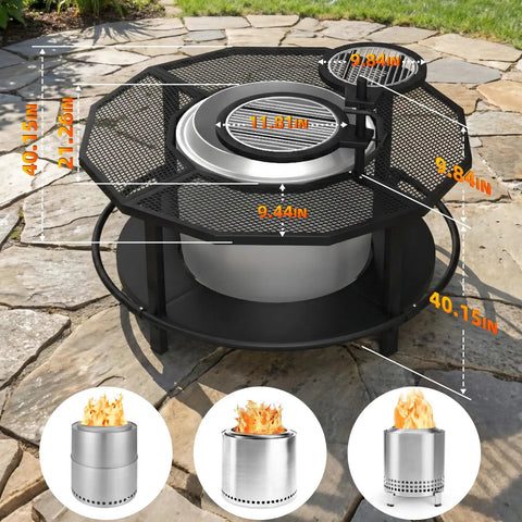 Outdoor Fire Pit Surround Table with 40 Inch Tabletop and 21 Inch Inner Ring for Bonfire and Ranger on stone patio