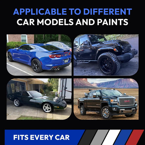 Four vehicles showcasing the New Upgraded Car Scratch Remover Kit For Vehicles Blemishes And Swirl Marks Non Toxic Paint Repair Polishing And Waxing With Buffer Pad And Microfiber Towel Easy At Home DIY Car Care Solution applicability.