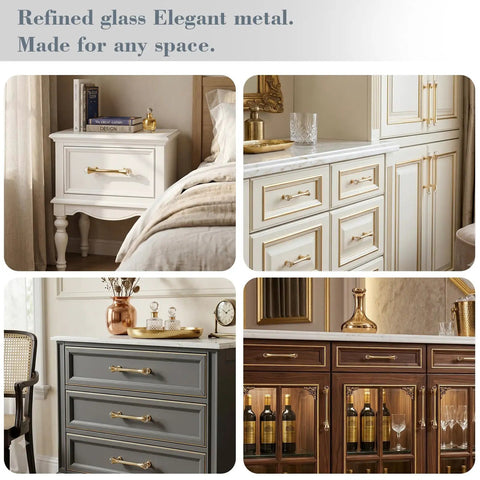 Gold Crystal Dresser Drawer Pulls Four Pack With Screws on white and grey cabinets with blingy sparkle and elegant design