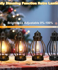 Four stages of dimming on Two Pack Battery Powered LED Lanterns With Dimmerable Warm White Edison Bulbs Vintage Oil Lantern Look