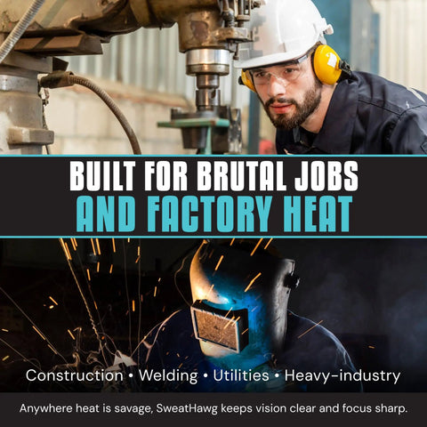 Worker wearing Extreme Sweat Absorbing Hard Hat Liner Sweatband With Quick Dry Cooling in factory setting