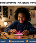 Electronics Starter Kit With Step By Step Video Lessons For Beginners Arduino Compatible Board Sensors LEDs And Servos Learn Electronics And Coding Through Hands On Projects And Real World Tutorials, girl using LED project