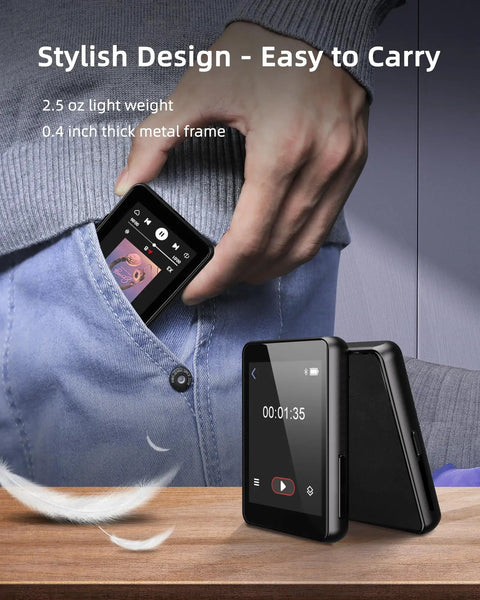 64GB Kid Friendly MP3 Player No WiFi, 2.4 Inch Portable Music Player For Kids fitting in pocket and displayed on table