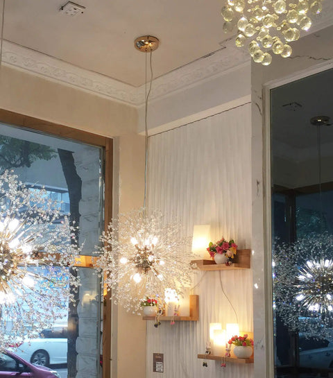 Gold 9 Light Crystal Ceiling Chandelier Pendant Lighting Fixture For Dining Room in showroom display